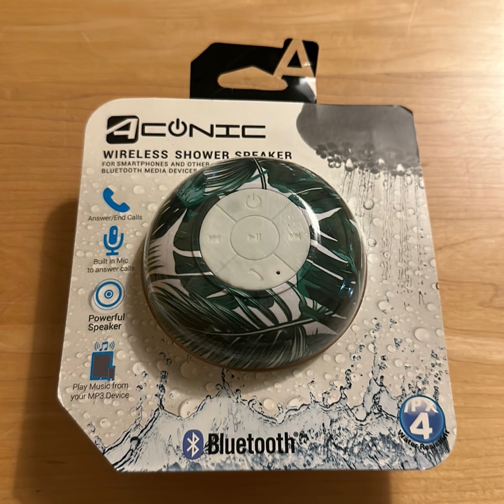 Aconic wireless shower speaker for smart phones and other wireless Bluetooth